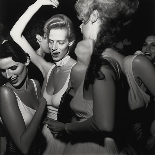 young gorgeous happy females rave-girls by bricktown, dancing at the Hacienda nightclub, 1989, photo portrait by Arbus, Avedon and Mapplethorpe --v 4