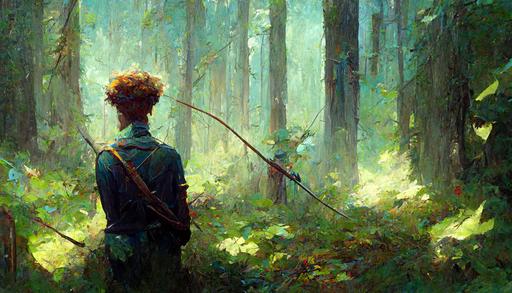 young man archer, forest --ar 16:9