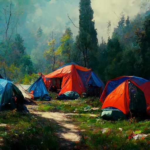 young people camping and a sign in the corner that says 'Genç Rotasızlar',hyper-realistic,4k