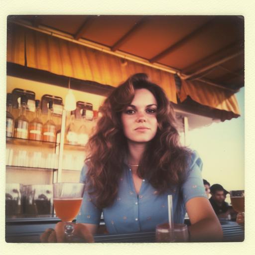 young woman in 1978, in Italian beach bar, Polaroid photo