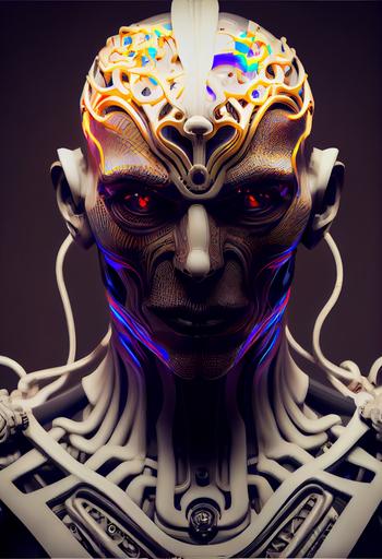 yule as Cinematic photorealistic cyborg God ex machina beautiful humanoid robot,ivory porcelain face, mechanical features anatomical, transparent skin, symmetry, Tattooed futuristic neon cyber, cable, wires, close up, character portrait, beautiful face, full body, dramatic, volumetric, cinematic lighting, particle fx, renderer photorealistic bokeh arri raw cinematic,neon rainbow pastel color scheme, opalescente irisdecent holographic, dramatic, CineStill 800T, 40mm f2.8, 50mm, Unreal Engine 5, realistic CGI, 32k --ar 2:3 --v 4 --upbeta --v 4