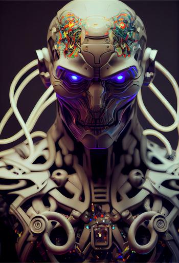 yule as Cinematic photorealistic cyborg God ex machina beautiful humanoid robot,ivory porcelain face, mechanical features anatomical, transparent skin, symmetry, Tattooed futuristic neon cyber, cable, wires, close up, character portrait, beautiful face, full body, dramatic, volumetric, cinematic lighting, particle fx, renderer photorealistic bokeh arri raw cinematic,neon rainbow pastel color scheme, opalescente irisdecent holographic, dramatic, CineStill 800T, 40mm f2.8, 50mm, Unreal Engine 5, realistic CGI, 32k --ar 2:3 --v 4 --upbeta --v 4
