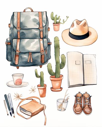 zephyr watercolor design sketch of a traveler's notebook aesthetic, single line art illustration, sparse and simple, y2k, adorable clipart, white background --s 50 --upbeta --ar 4:5