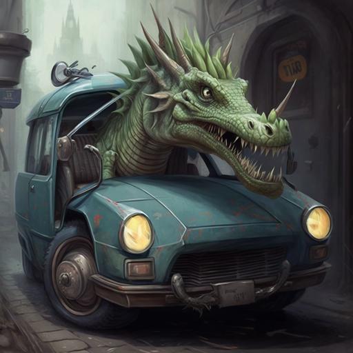 dragon drives a car