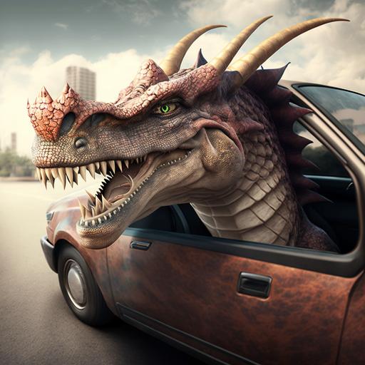 dragon drives a car