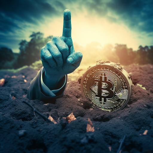 zombie hand coming out of grave with his thumbs up, wishing bought Bitcoin, photo realistic, 8k